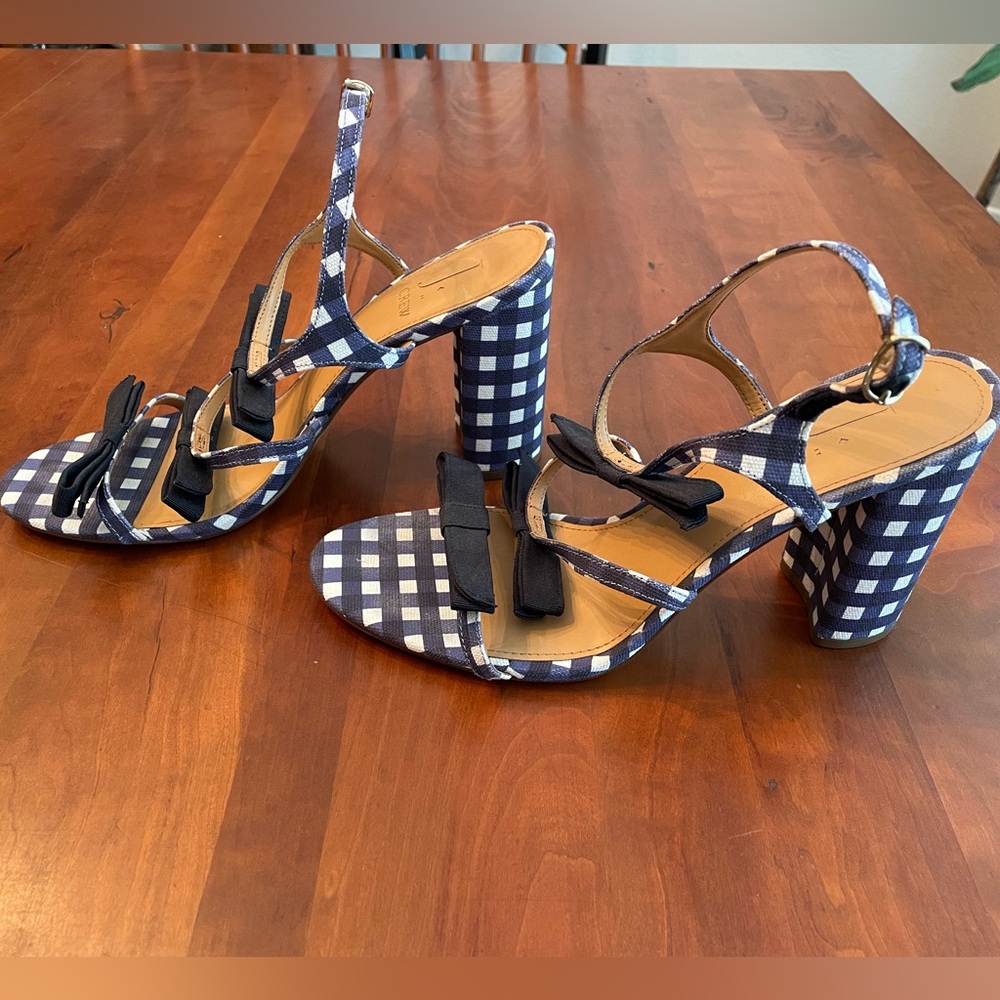 J.Crew Blue Gingham Block Heels